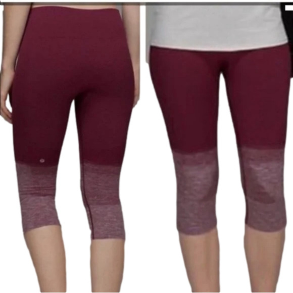 Lululemon Ebb to Street Seamless Ombré burgundy and white crop leggings size‎ 6 - Picture 1 of 8